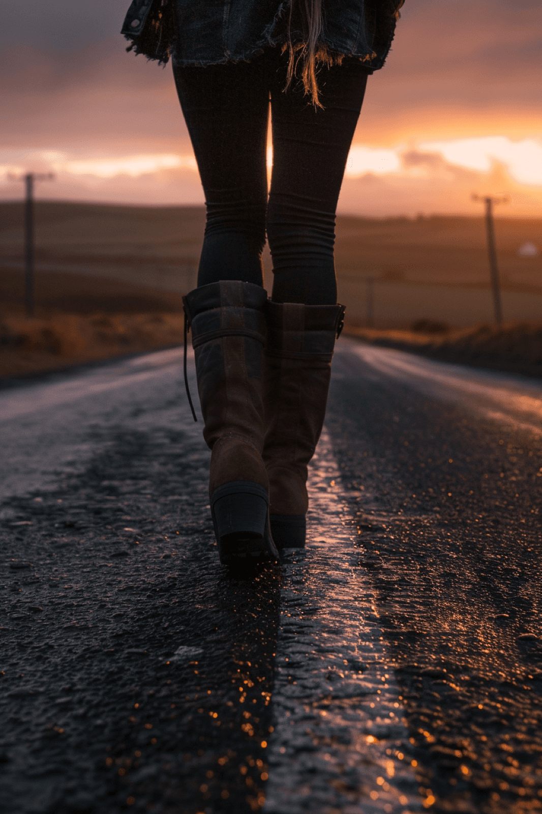 Worn boots on the ground at sunrise